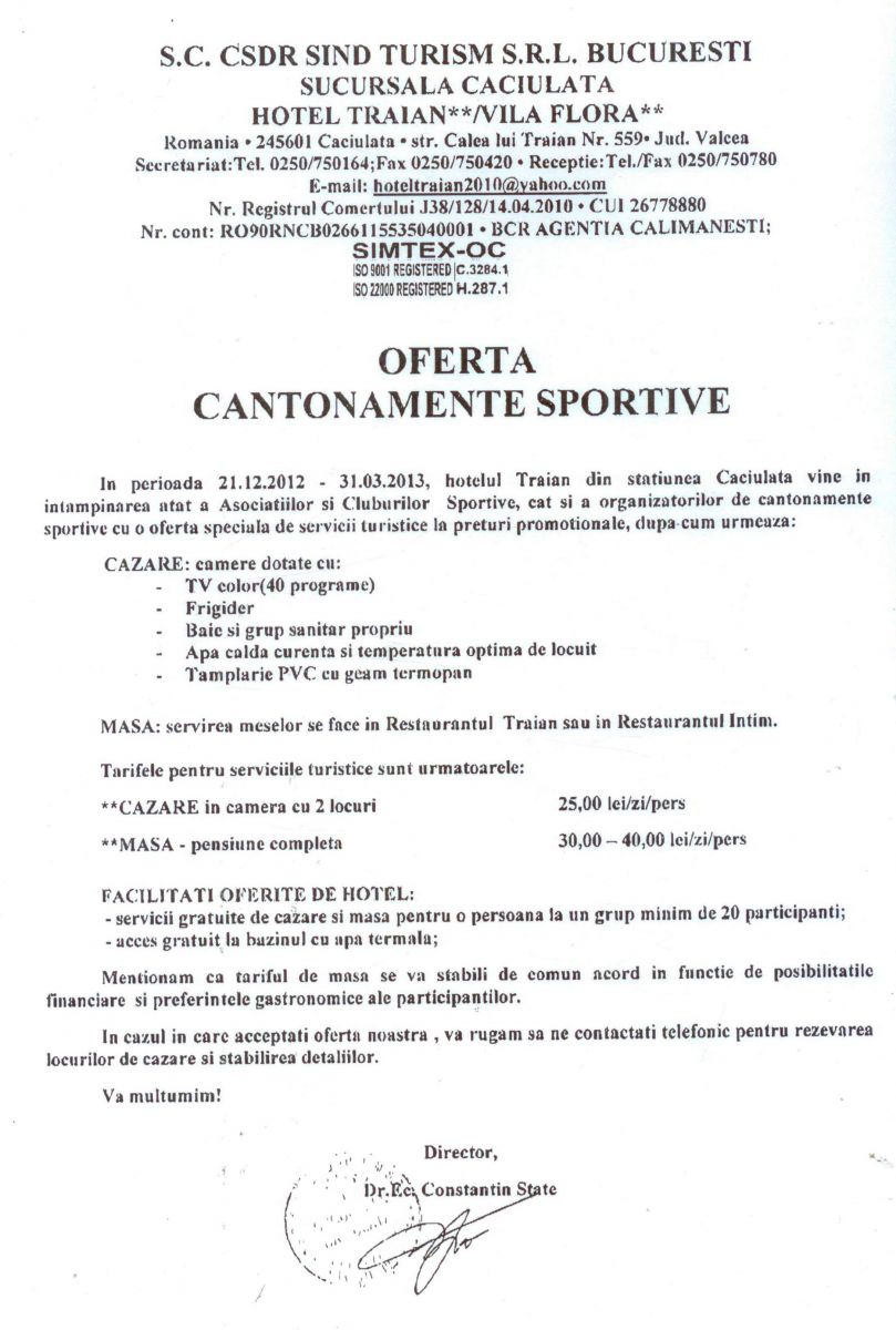 OFERTA CAZARE CANTONAMENT